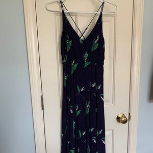 UO Navy Lily of the Valley Floral Midi Dress